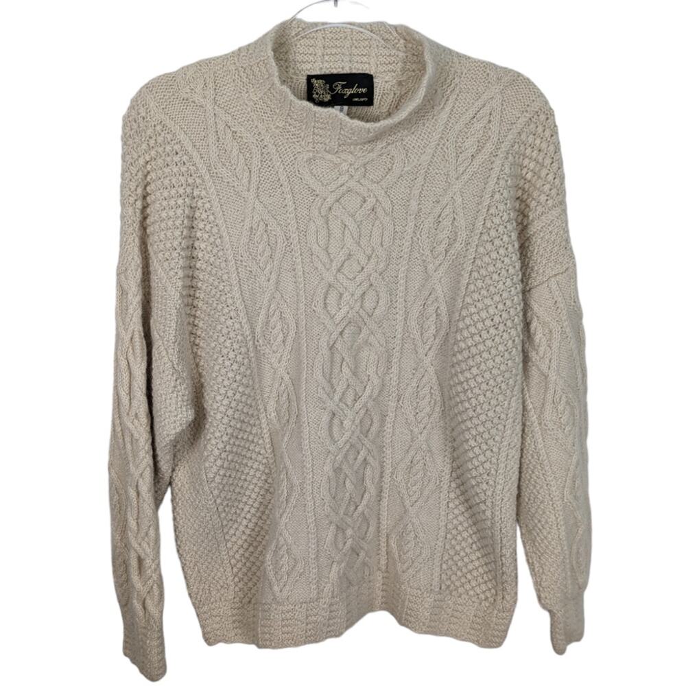 Foxglove Ireland Mary Lavery Collection Handknit 100% Alpaca Cream Cable Knit